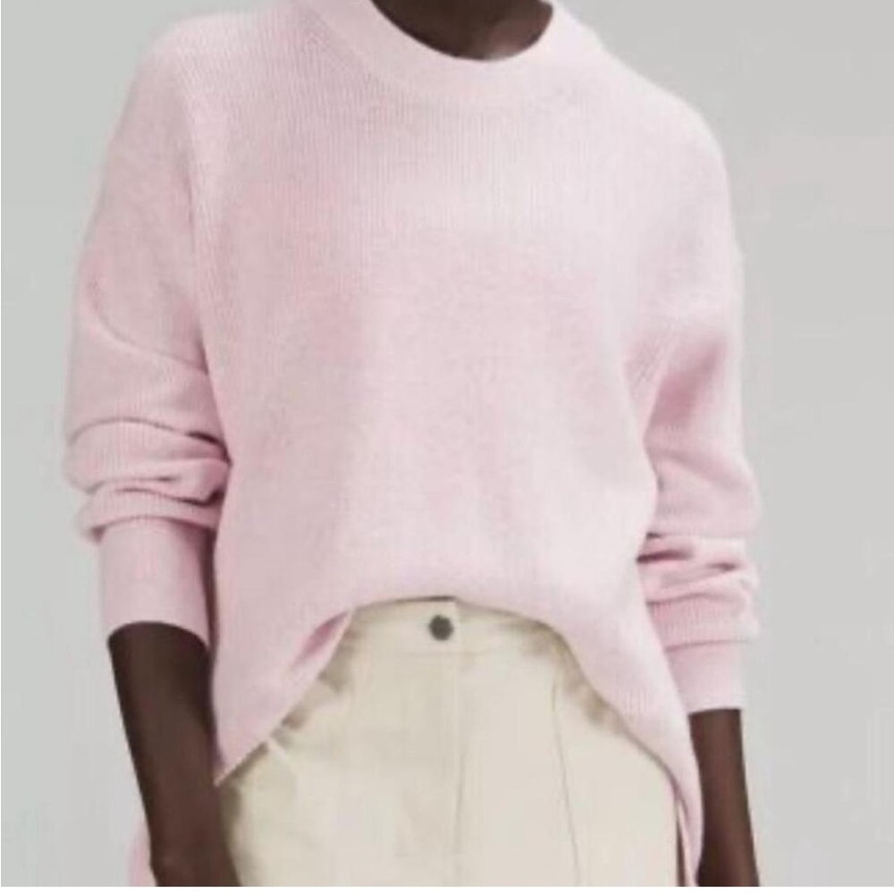 EUC Lululemon Merino Wool-Blend Ribbed Crewneck Sweater Heathered Peony Pink 8